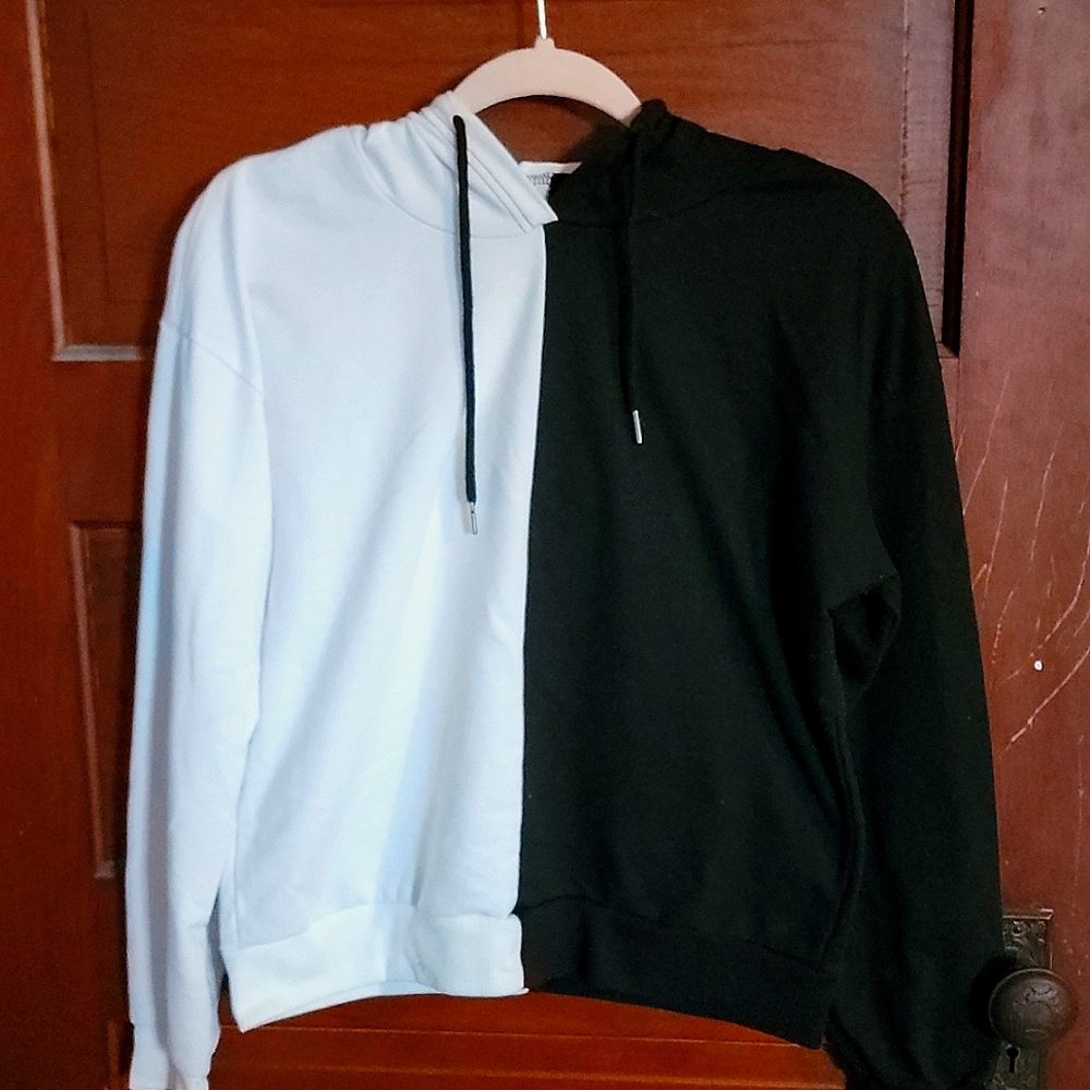 Half black half white hoodie